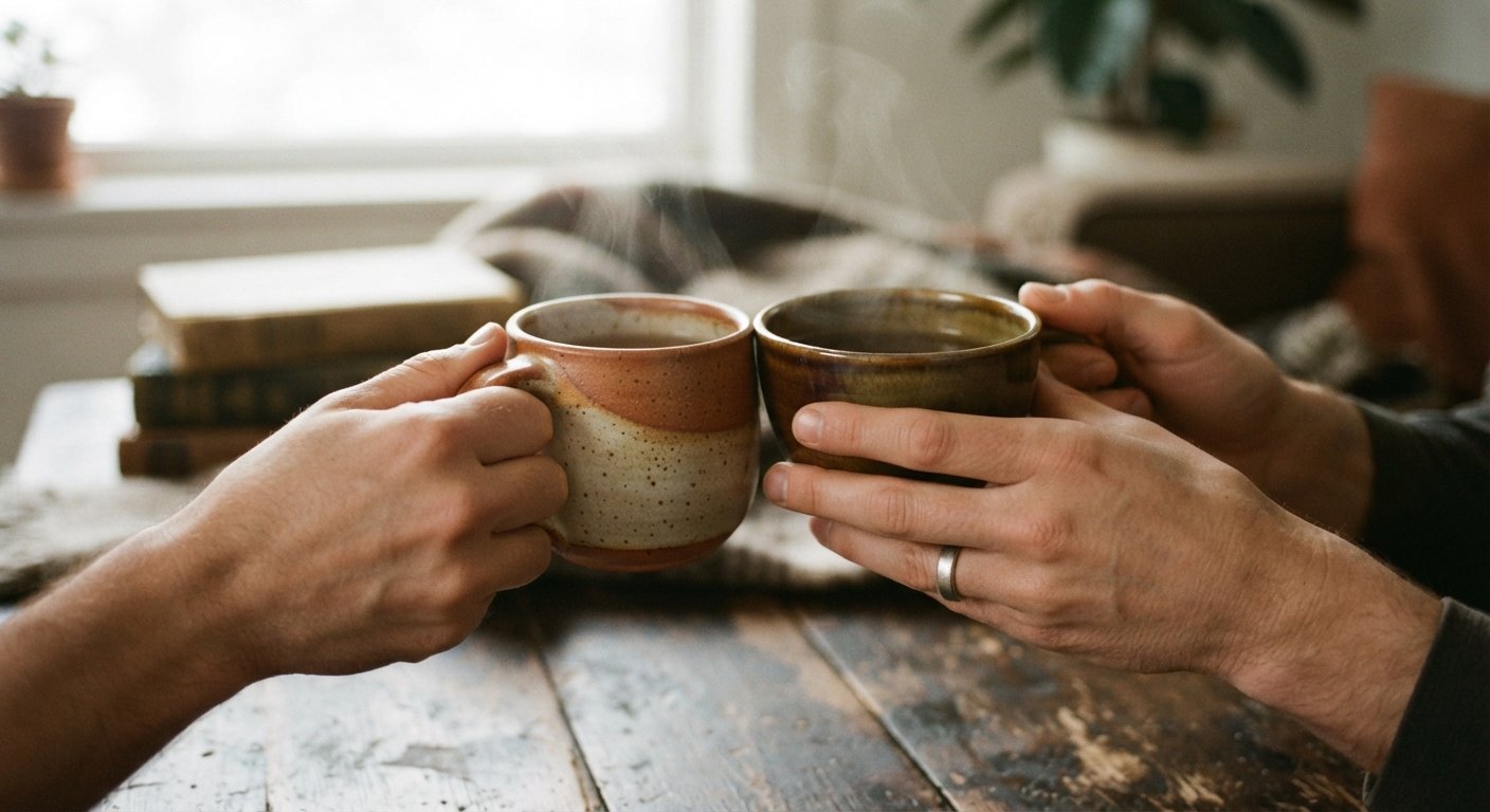 Dos manos sosteniendo tazas de té